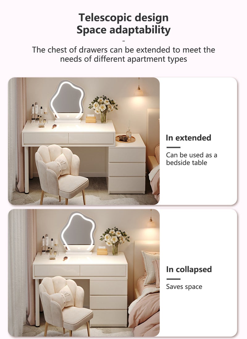 Sharpdo - Light Luxury Dressing Table and Bedside Table, 3-Layer Retractable Bedside Table With LED Makeup Mirror (Without Dressing Chair) - Image 1