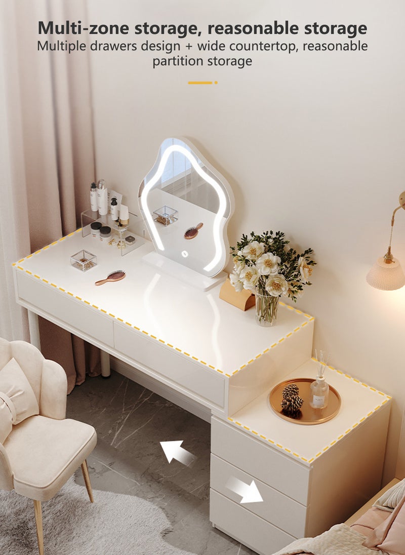 Sharpdo - Light Luxury Dressing Table and Bedside Table, 3-Layer Retractable Bedside Table With LED Makeup Mirror (Without Dressing Chair) - Image 1