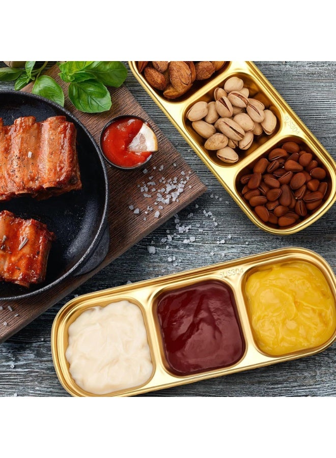 Stainless Steel Sauce Dish Divided Seasoning Sauces Dip Bowl Soy Sauce Dish 3 Compartment Sauce Plate Seasoning Dipping Condiment Tray for BBQ Vinegar Spice Salt Sugar Flavor Home Restaurant - Image 2