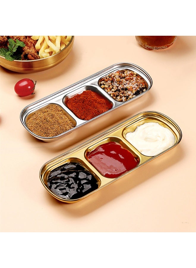 Stainless Steel Sauce Dish Divided Seasoning Sauces Dip Bowl Soy Sauce Dish 3 Compartment Sauce Plate Seasoning Dipping Condiment Tray for BBQ Vinegar Spice Salt Sugar Flavor Home Restaurant - Image 3