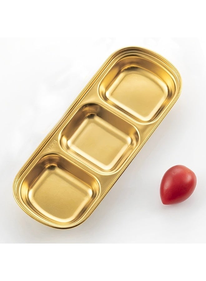 Stainless Steel Sauce Dish Divided Seasoning Sauces Dip Bowl Soy Sauce Dish 3 Compartment Sauce Plate Seasoning Dipping Condiment Tray for BBQ Vinegar Spice Salt Sugar Flavor Home Restaurant - Image 1