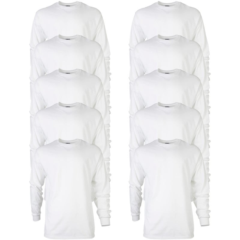 Gildan Men's Ultra Cotton Long Sleeve T-Shirt, Style G2400, Multipack, White (10-Pack), Medium - Image 1
