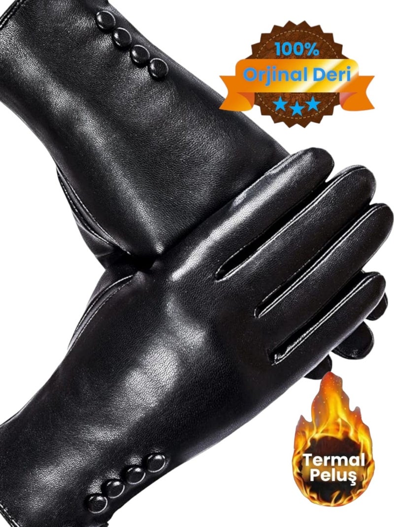 Tezzgelsin Women's Genuine Leather Water and Windproof Cold Resistant Thermal Gloves 