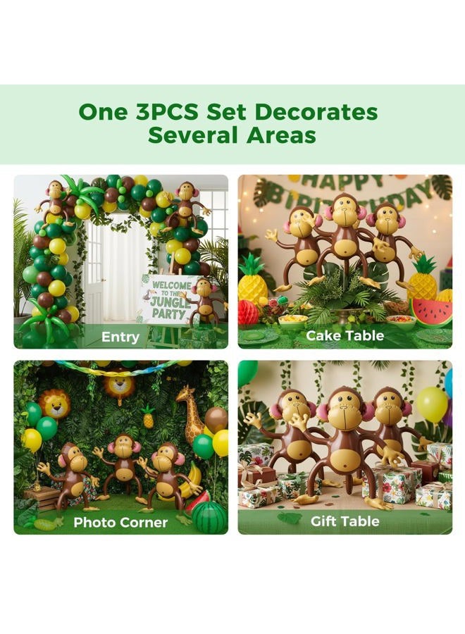 FuturePlusX 3 PCS Inflatable Monkeys, Jungle Animal Balloons Jungle Themed Birthday Party Decorations Baby Shower Party Supplies - Image 4