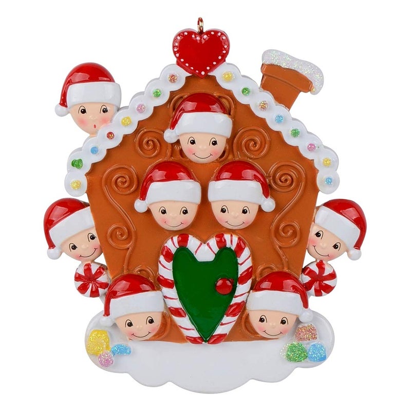 MAXORA Gingerbread House Christmas Ornament Personalized Family of 8 Custom Xmas Tree Decor for Parents Grandparents Grandchildren