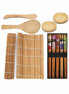 12 Pcs Sushi Making Kit, Bamboo Sushi Roller Mat, Bamboo Sushi Rolling Mats,  Chopsticks And Holder, Paddle, Speader, Sause Dish