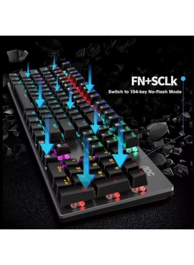 AOC GK410 RGB Mechanical Keyboard - 104 Keys, Durable Metal Panel, Stunning RGB - Image 2