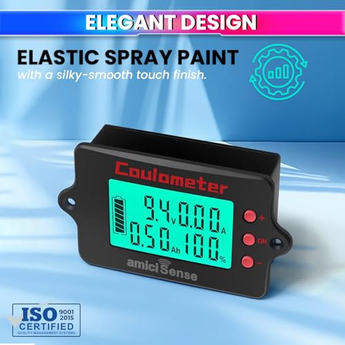 amiciSense Coulomb Counter Meter 8-120V 50A – True Battery Capacity Meter with Bi-Directional Detection, Voltage/Current/Ah Display, Splash-Proof Panel – Compatible with Lithium, Lead-Acid & More - Image 5