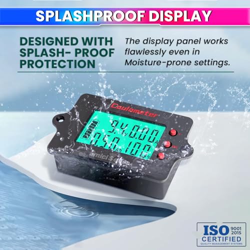 amiciSense Coulomb Counter Meter 8-120V 50A – True Battery Capacity Meter with Bi-Directional Detection, Voltage/Current/Ah Display, Splash-Proof Panel – Compatible with Lithium, Lead-Acid & More - Image 3