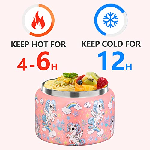 JXXM 8 Oz Thermo Food Jar for Hot & Cold Food for Kids, Insulated Lunch Containers Hot Food Jar,Leak-Proof Vacuum Stainless Steel Wide Mouth Lunch Soup Thermo for School (PINK-Unicorn) - Image 4