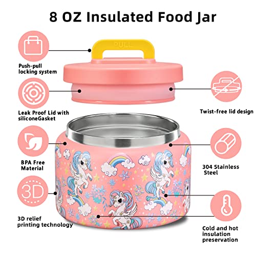 JXXM 8 Oz Thermo Food Jar for Hot & Cold Food for Kids, Insulated Lunch Containers Hot Food Jar,Leak-Proof Vacuum Stainless Steel Wide Mouth Lunch Soup Thermo for School (PINK-Unicorn) - Image 3
