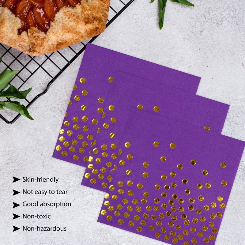 HFBOBP 50Pcs Purple Paper Plates And Napkins Set - Purple And Gold Dot Party Plates Disposable Party Tableware Dinnerware Set Party'S Supplies Decorations For Birthdays  Baby Shower  Weddings And Holidays - Image 5