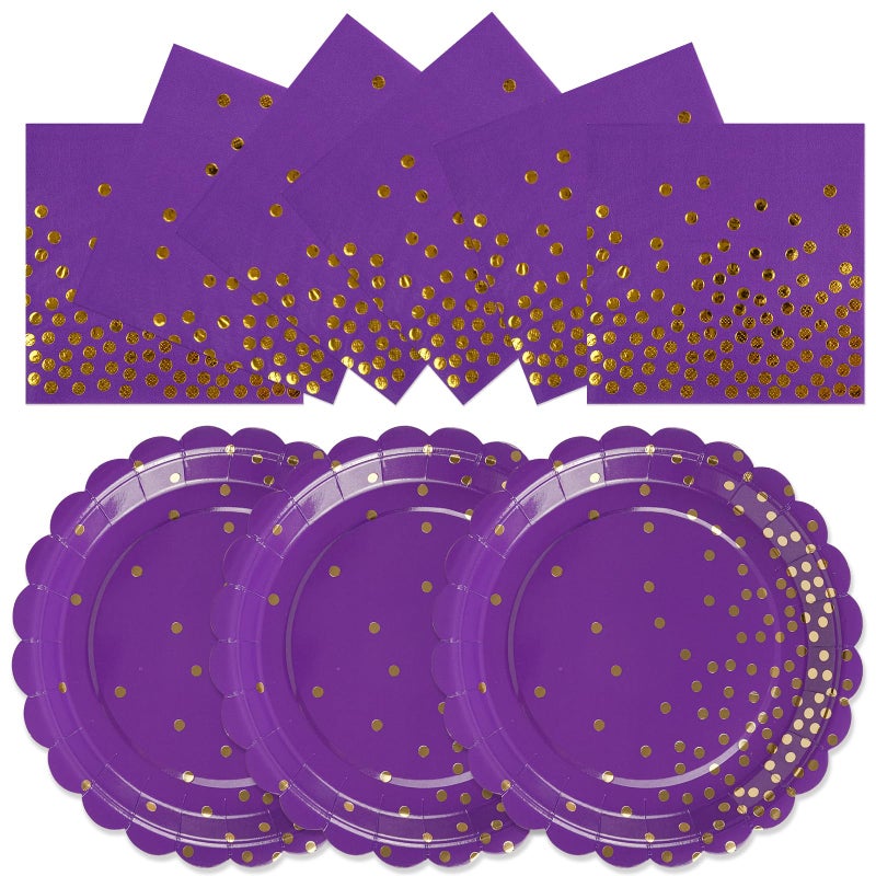 HFBOBP 50Pcs Purple Paper Plates And Napkins Set - Purple And Gold Dot Party Plates Disposable Party Tableware Dinnerware Set Party'S Supplies Decorations For Birthdays  Baby Shower  Weddings And Holidays - Image 1