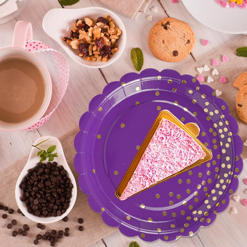 HFBOBP 50Pcs Purple Paper Plates And Napkins Set - Purple And Gold Dot Party Plates Disposable Party Tableware Dinnerware Set Party'S Supplies Decorations For Birthdays  Baby Shower  Weddings And Holidays - Image 2