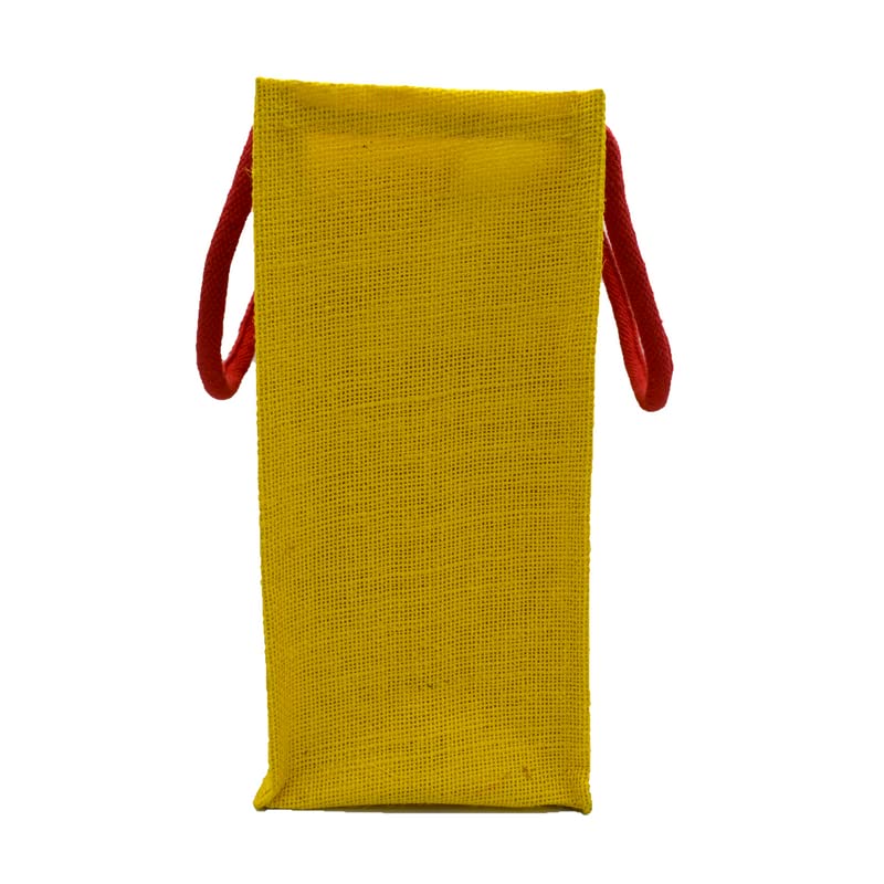JUTEKA Unisex-Adult Red And Yellow Leave Printed Jute Bag For Lunch, Office, Grocery, Picnic, Tiffin, Shopping Hand Bag With Padded Cotton Handles - Image 3