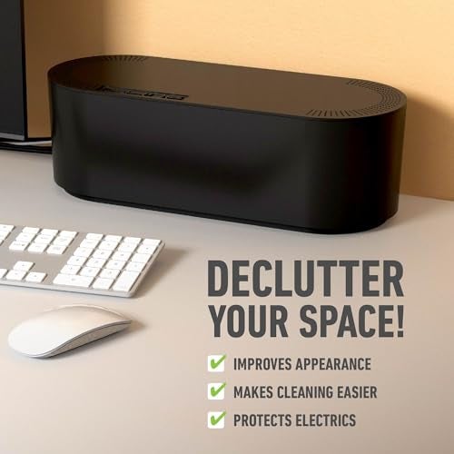 D-Line DLine Cable Management Box Power Strip Holder Floor Outlet Hiders Desk Cord Organizer Cover TV Wires Wire Storage Extension Hider Office Concealer for Cords Baby Proof Cables Large Black - Image 3
