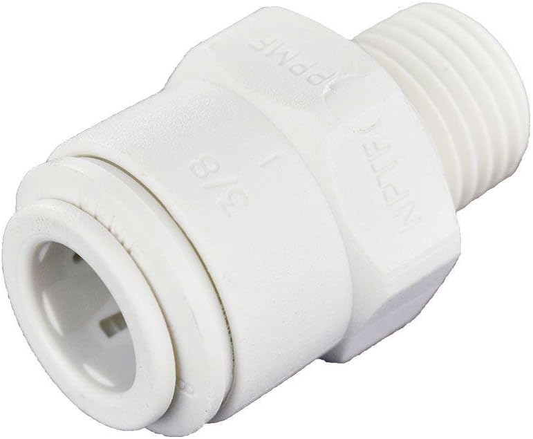 John Guest 3/8 Inch OD x 1/4 Inch NPT Male Connector, Push to Connect Plastic Plumbing Fitting, PP011222WP - Image 1