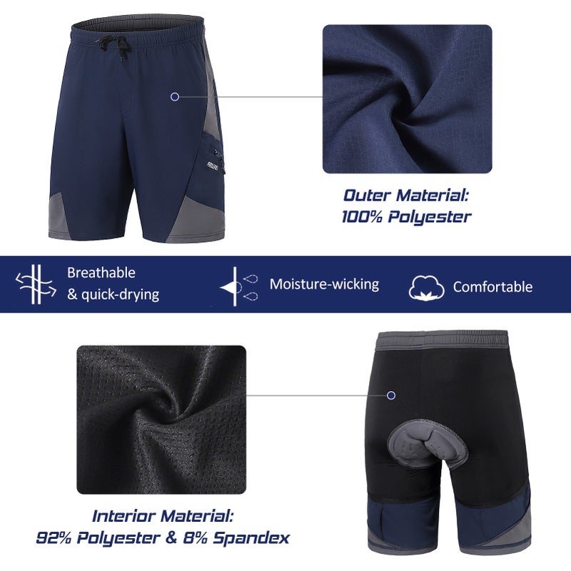 2-In-1 Padded Bike Shorts: XL Black, Quick-Drying Flexible Fabric, 3D Non-Slip Foam Padding - Thigh Muscle Support Mesh Lining, Side Zipper Pockets for Long-Distance Cycling & Breathable Exercise - Image 3