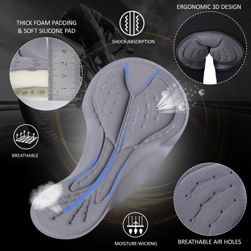 2-In-1 Padded Bike Shorts: XL Black, Quick-Drying Flexible Fabric, 3D Non-Slip Foam Padding - Thigh Muscle Support Mesh Lining, Side Zipper Pockets for Long-Distance Cycling & Breathable Exercise - Image 2