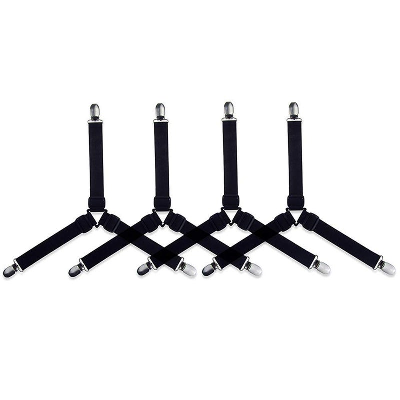Shelzi 4Pcs Black Bed Suspender Straps Mattress Fastener Holder Triangle Sheet Clips Adjustable Bed Sheets Clips - Image 2