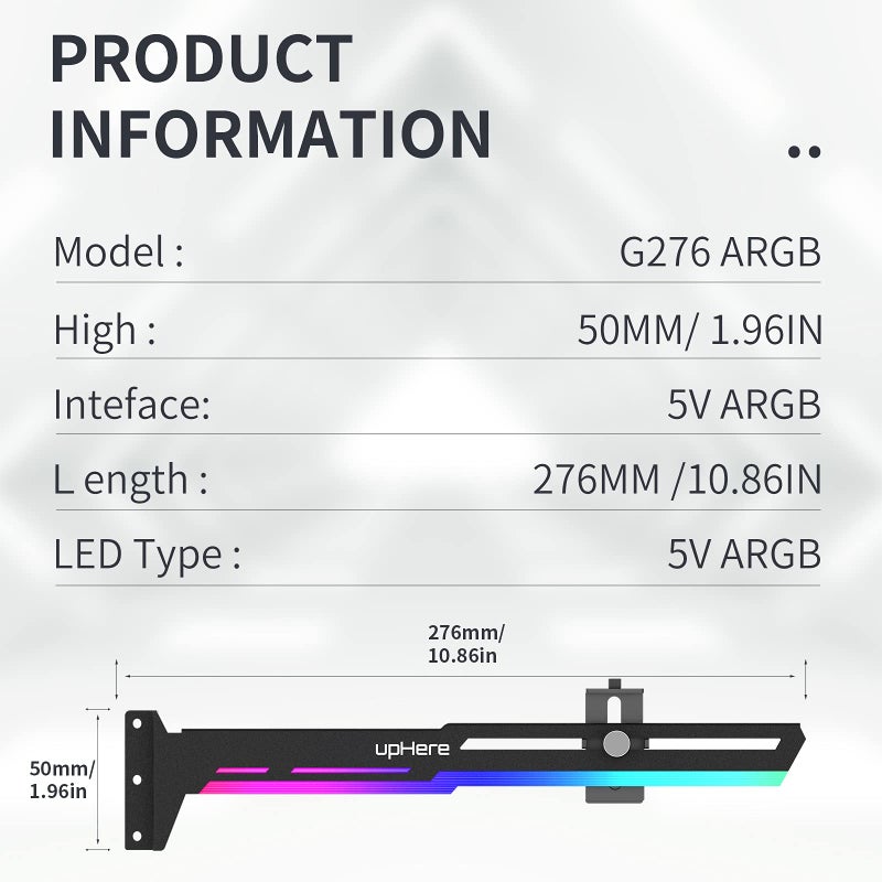 upHere 5V 3PIN Addressable RGB Graphics Card GPU Brace Support Video Card Sag Holder,Built-in 5V ARGB Strip,Adjustable Length and Height Support,G276ARGB - Image 5