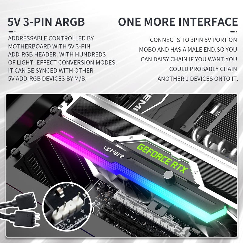 upHere 5V 3PIN Addressable RGB Graphics Card GPU Brace Support Video Card Sag Holder,Built-in 5V ARGB Strip,Adjustable Length and Height Support,G276ARGB - Image 4