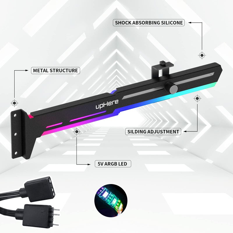 upHere 5V 3PIN Addressable RGB Graphics Card GPU Brace Support Video Card Sag Holder,Built-in 5V ARGB Strip,Adjustable Length and Height Support,G276ARGB - Image 2
