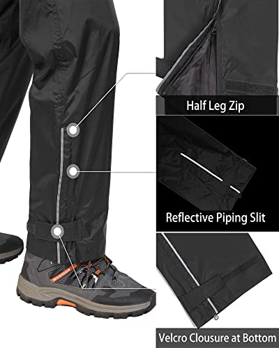 33,000ft Men's Rain Pants, Waterproof Rain Over Pants, Windproof Outdoor Pants for Hiking, Fishing Black, M/34L (34Wx34L) - Image 4