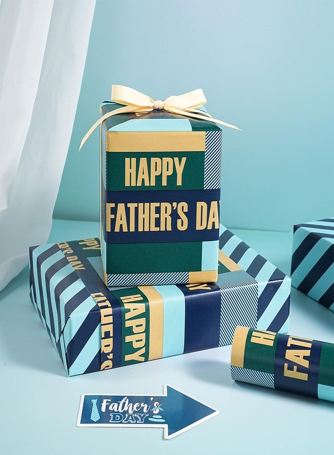LeZakaa Father’s Day Wrapping Paper Roll, Reversible Blue Stripe & Happy Fathers Day Design Gift Wrap for Dad, Husband, Grandpa, Mini Roll 17 In x 16.4 Ft - Image 4