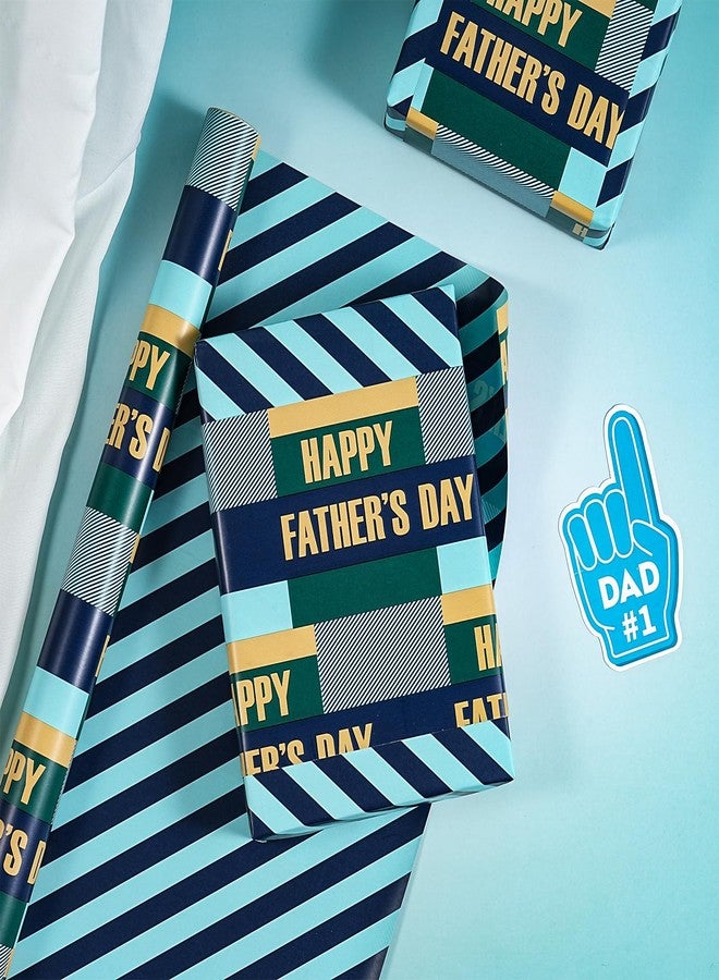 LeZakaa Father’s Day Wrapping Paper Roll, Reversible Blue Stripe & Happy Fathers Day Design Gift Wrap for Dad, Husband, Grandpa, Mini Roll 17 In x 16.4 Ft - Image 3