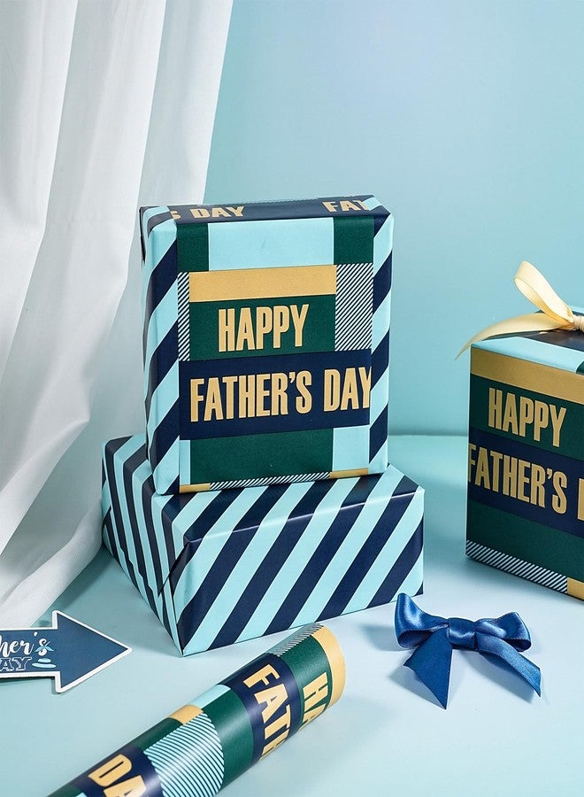 LeZakaa Father’s Day Wrapping Paper Roll, Reversible Blue Stripe & Happy Fathers Day Design Gift Wrap for Dad, Husband, Grandpa, Mini Roll 17 In x 16.4 Ft - Image 5