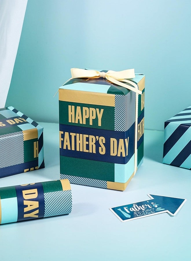 LeZakaa Father’s Day Wrapping Paper Roll, Reversible Blue Stripe & Happy Fathers Day Design Gift Wrap for Dad, Husband, Grandpa, Mini Roll 17 In x 16.4 Ft - Image 2