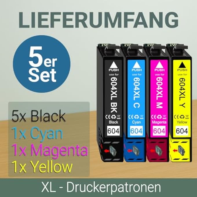 PACK OF 5 PRINTER CARTRIDGES COMPATIBLE WITH EPSON 604 | 604XL FOR XP-2200 XP-2205 XP-3200 XP-3205 XP-4200 XP-4205 WF-2910DWF WF-2930DWF WF-2935DWF WF-2950DWF - Image 3