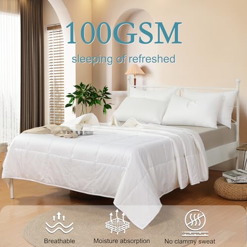 YOUR MOON Summer Lightweight Wool Comforter - Breathable & Thin Duvet Insert for Hot Sleepers, 100% Australian Wool Filling 100gsm with Pure Cotton Shell-Queen Size (White) - Image 2