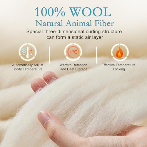 YOUR MOON Summer Lightweight Wool Comforter - Breathable & Thin Duvet Insert for Hot Sleepers, 100% Australian Wool Filling 100gsm with Pure Cotton Shell-Queen Size (White) - Image 3