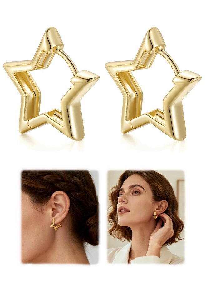 20mm Gold Star Huggie Hoop Earrings for Women, Lightweight Gold Plated Cute Funky Earrings Jewelry Gift for Girls Women - Image 1