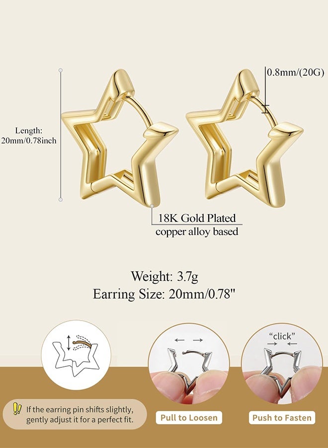 20mm Gold Star Huggie Hoop Earrings for Women, Lightweight Gold Plated Cute Funky Earrings Jewelry Gift for Girls Women - Image 3