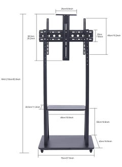 Gogoya Mobile TV Stand on Wheels,Heavy Duty TV Trolley for 32-75 inch LCD LED OLED Flat TVs Rolling TV Floor Stand with Metal Shelf Height Adjustable Holds up to 143lbs Max VESA 600x400mm,Black  - Image 2