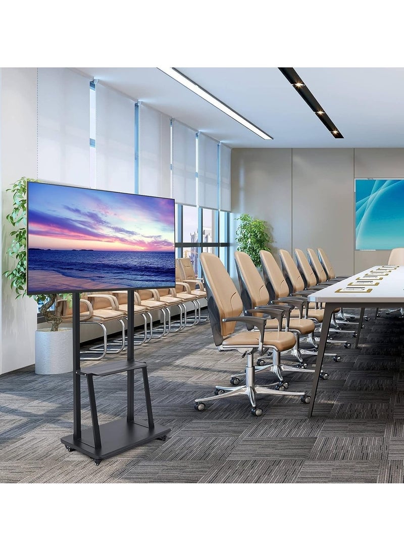 غوغويا حامل تلفاز متحرك على عجلات، عربة تلفاز متينة لتلفزيونات LCD LCD OLED المسطحة 32-75 بوصة حامل أرضي للتلفزيونات قابل للتعديل مع رف معدني قابل للتعديل الارتفاع يحمل حتى 143 رطل بحد أقصى VESA 600x400 مم، أسود - Image 3