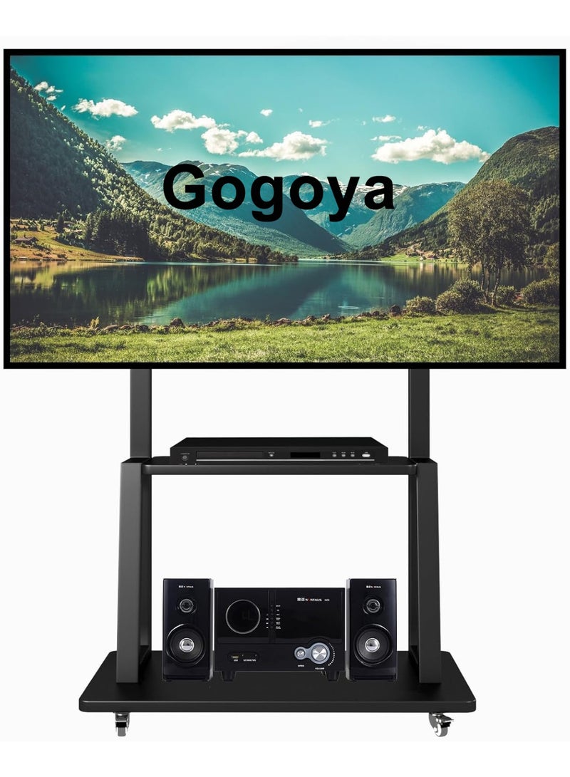 غوغويا حامل تلفاز متحرك على عجلات، عربة تلفاز متينة لتلفزيونات LCD LCD OLED المسطحة 32-75 بوصة حامل أرضي للتلفزيونات قابل للتعديل مع رف معدني قابل للتعديل الارتفاع يحمل حتى 143 رطل بحد أقصى VESA 600x400 مم، أسود - Image 1