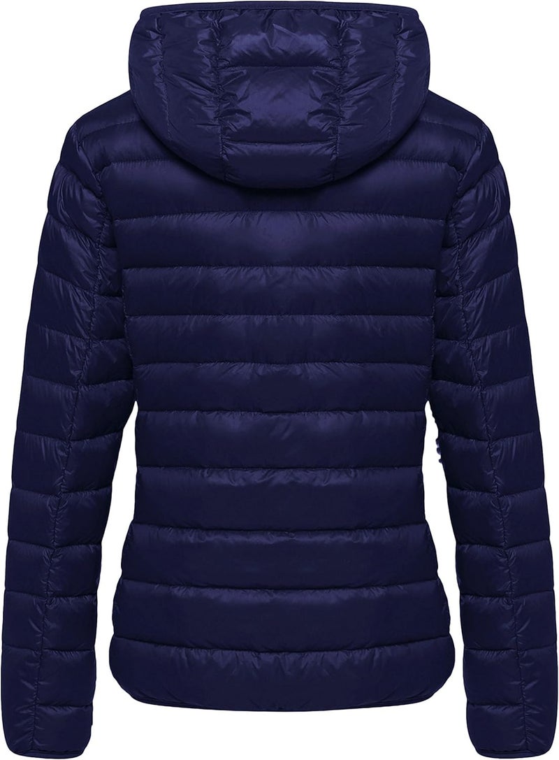 Wantdo Women's Hooded Packable Ultra Light Weight Down Coat - Navy - Image 3