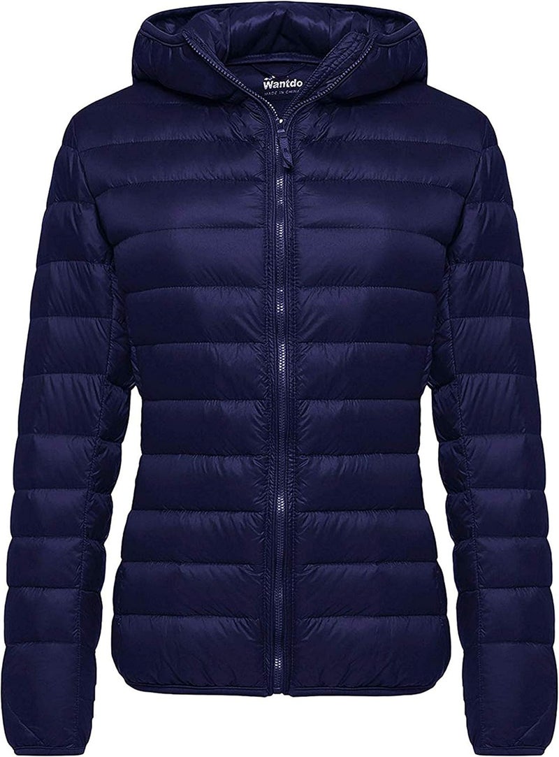 Wantdo Women's Hooded Packable Ultra Light Weight Down Coat - Navy - Image 1