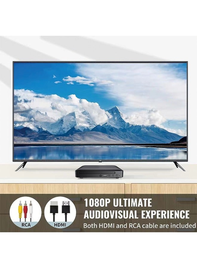 مشغل DVD صغير عالي الدقة، مشغلات أقراص مضغوطة للمنزل، مشغلات DVD للتلفزيون، كابل HDMI وRCA متضمن، تحويل إلى HD 1080p، جميع المناطق، ذاكرة نقطة التوقف، PAL/NTSC مدمج، USB 2.0 - Image 3