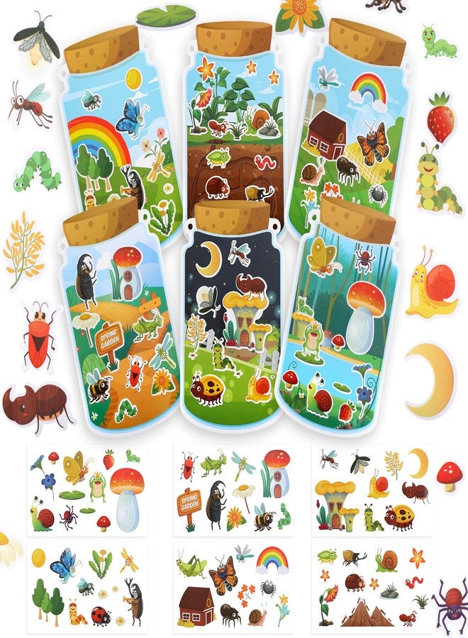 Fyguard 24Pcs Insect Jar Stickers with Scene 6 Designs Bug Sticker, Spring Stickers for Kids Insect Party Spring Craft Supplies Home Classroom Decor - Image 1