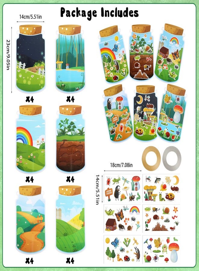 Fyguard 24Pcs Insect Jar Stickers with Scene 6 Designs Bug Sticker, Spring Stickers for Kids Insect Party Spring Craft Supplies Home Classroom Decor - Image 2