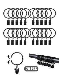 20 Pcs Shower Curtain Hooks with Clip, Metal Rustproof Openable Hanging Curtain Rings, 1.22 Inch Drapery Eyelet Rings for Bathroom Bedroom Kitchen Home Curtain(Black)