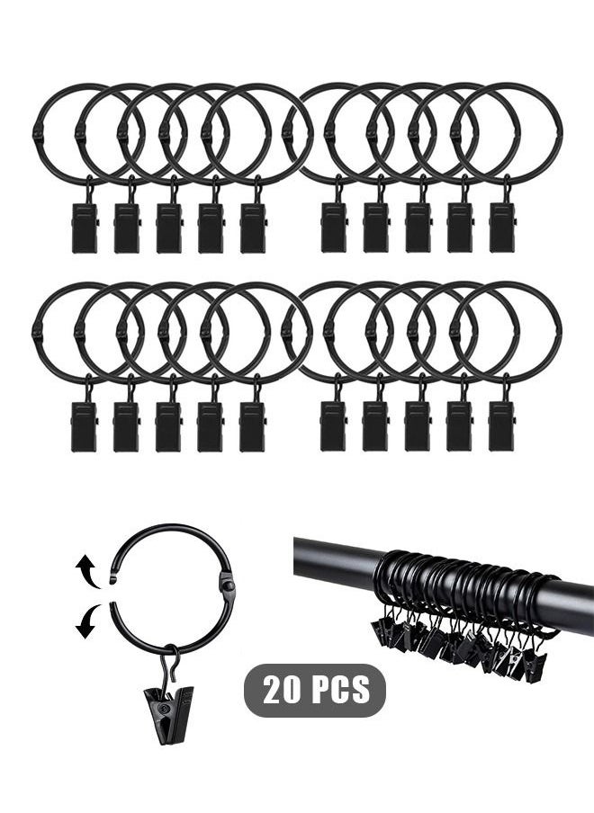 Generic - 20 Pcs Shower Curtain Hooks with Clip, Metal Rustproof Openable Hanging Curtain Rings, 1.22 Inch Drapery Eyelet Rings for Bathroom Bedroom Kitchen Home Curtain(Black) - Image 1