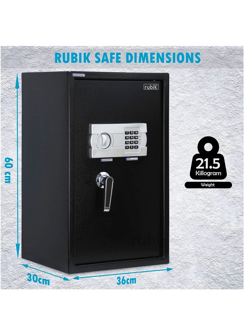 Rubik Safe Box Large with Digital Keypad and Key Lock Protect Money Documents Jewelry for Home Office N60EG (Size 60x36x30cm) Black  - Image 5
