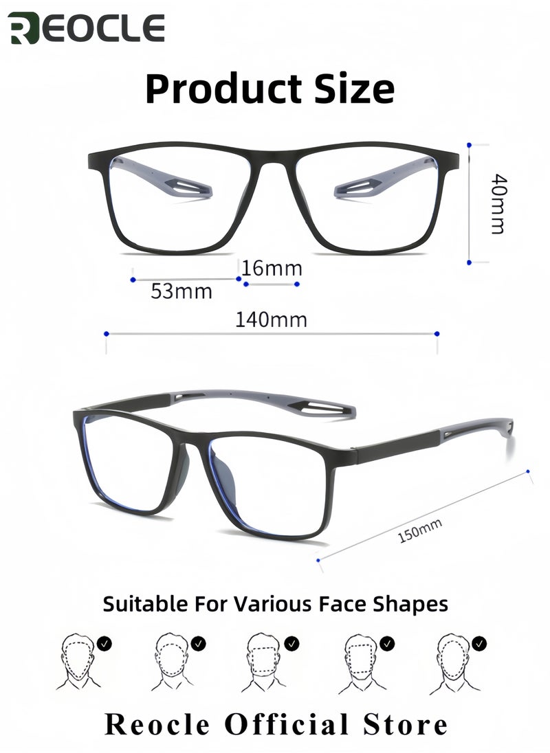 Reading Glasses Square Frame Readers Anti Glare Computer Glasses Sports Style Flexible Blue Light Blocking Readers for Men Women
