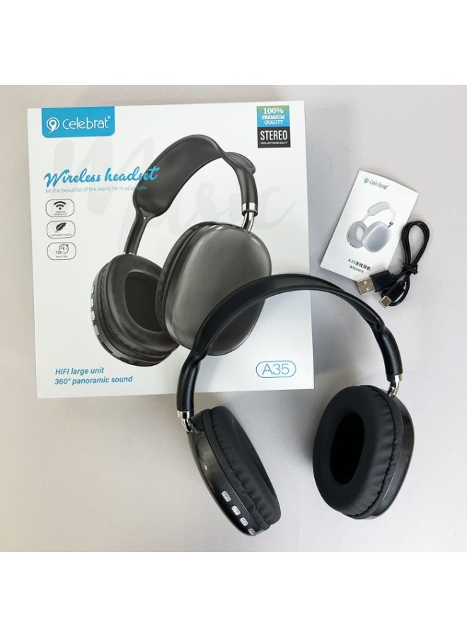 Celebrat A35 Wireless Headphones, Bluetooth 5.3, Clear Sound, Long-Lasting Battery, Fast Charging, Ultrasonic Design, Supports Memory Card and AUX, Music Streaming - Image 4